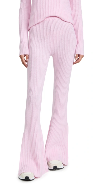 Something Navy Ribbed Knitted Flare Pants In Pink