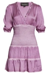 NICOLE MILLER SMOCKED CHARMEUSE A-LINE DRESS