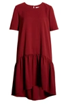 Charles Henry High/low Knit Dress In Burgundy