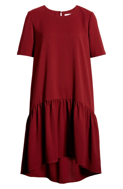 Charles Henry High/low Knit Dress In Burgundy