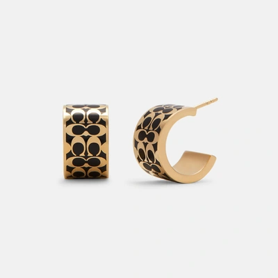 Coach Signature Enamel Huggie Earrings In Black