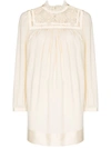 Saint Laurent Lace Wool Mini Dress In Nude