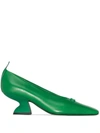 Ferragamo F Heel Leather Pumps In Grün