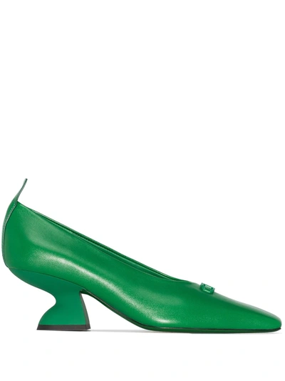 Ferragamo F Heel Leather Pumps In Green