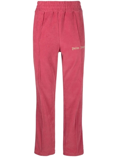 Palm Angels Logo Print Corduroy Track Pants In Viola