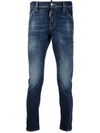 Dsquared2 Navy Blue Slim Cut Jeans With Whiskering Effect In Blue