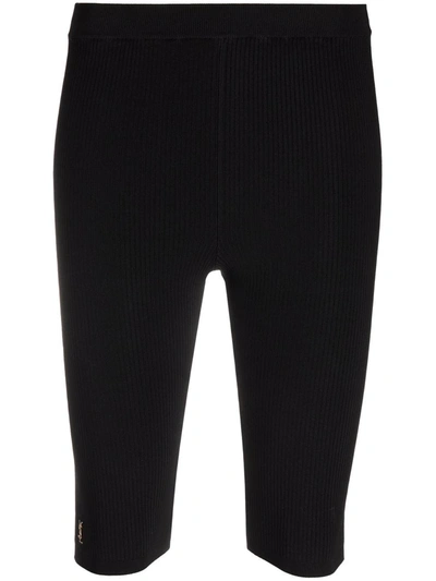 Saint Laurent Cyclist Shorts In Ribbed Knit With Logo In Black