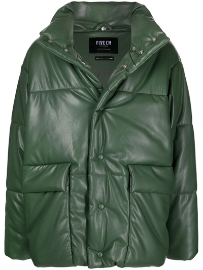 Five Cm Leather-effect Hooded Puffer Jacket In Grün