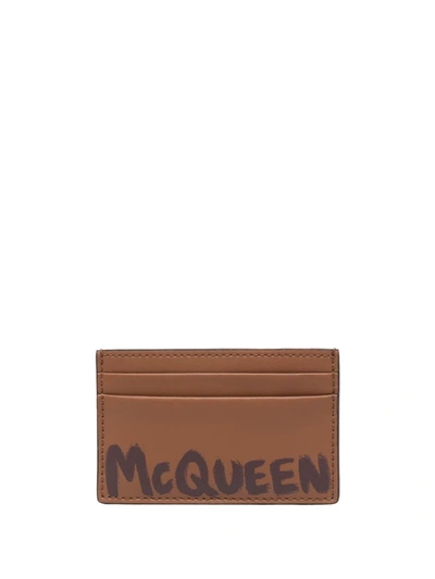 Alexander Mcqueen Logo-print Leather Cardholder In Braun