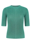 Saint Laurent Turquoise Blue Short-sleeved Metallic Knit Top