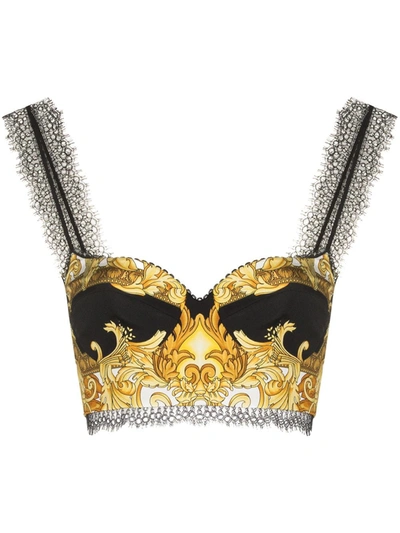 Versace Barocco Print Balconette Bra In Gold