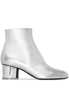 Ferragamo Mirrored Heel Leather Ankle Boots In Silver