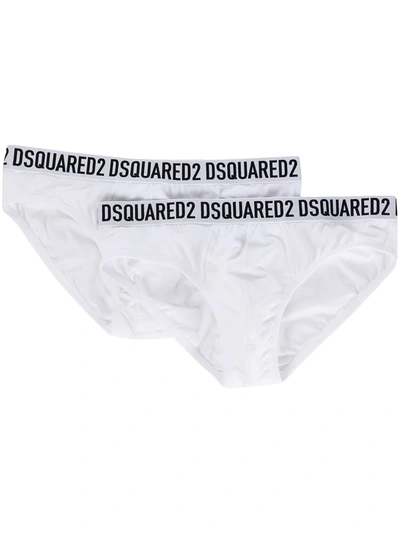 Dsquared2 Logo-waistband Briefs (pack Of 2) In White
