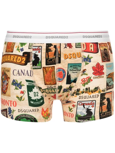 Dsquared2 Postcard-print Cotton Boxers In Yellow