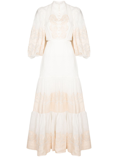 Alemais Burning Love Appliquéd Ramie Maxi Dress In Off White