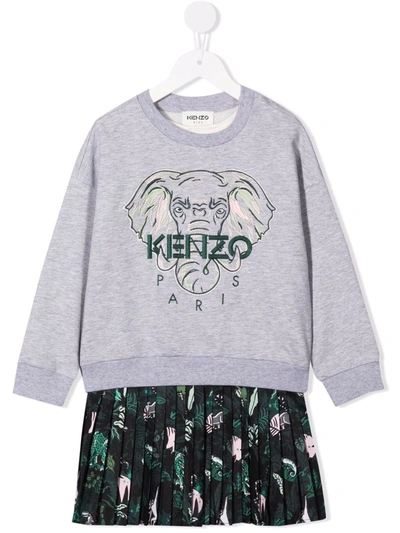 Kenzo Kids' Elephant-embroidered Dress Set In Grey
