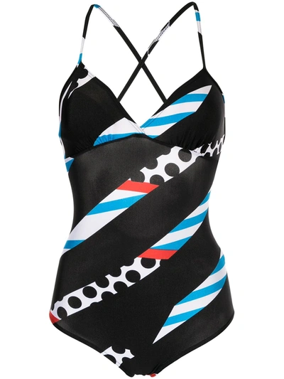 Pre-owned Dior 1990s  Printed Stripes Swimsuit In Black