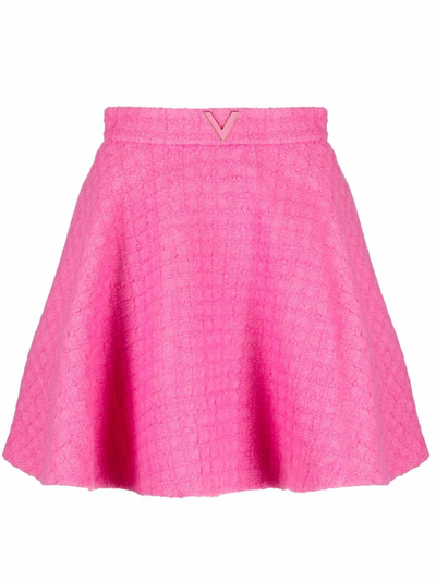 Valentino Embellished Wool-blend Tweed Mini Skirt In Pink