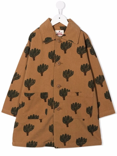 Jelly Mallow Kids' Embroidered Button-down Coat In Brown