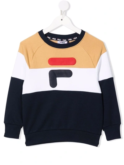 Fila Kids' Logo Print Colour Block Sweatshirt In White