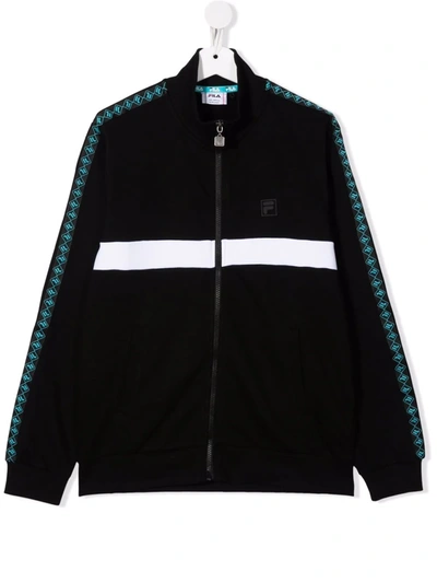 Fila Teen Logo Print Zipped Jacket In Black