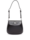 Prada Cleo Brushed Leather Shoulder Bag With Flap In Black