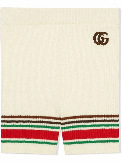 Gucci Babies' Double G Cotton Bermuda Shorts In White