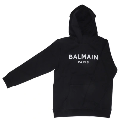Balmain Kids' Cotton Hoodie In Black / White