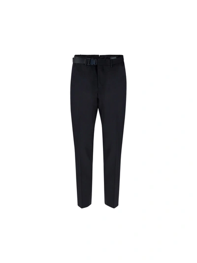 Prada Strapped Ankle Tailored Trousers In Navy