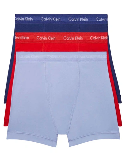 Calvin Klein Cotton Stretch Moisture Wicking Boxer Briefs, Pack Of 3 In Blue,red,periwinkle