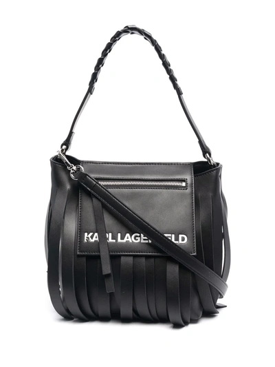 Karl Lagerfeld K/fringe Mini Hobo Bag In Schwarz