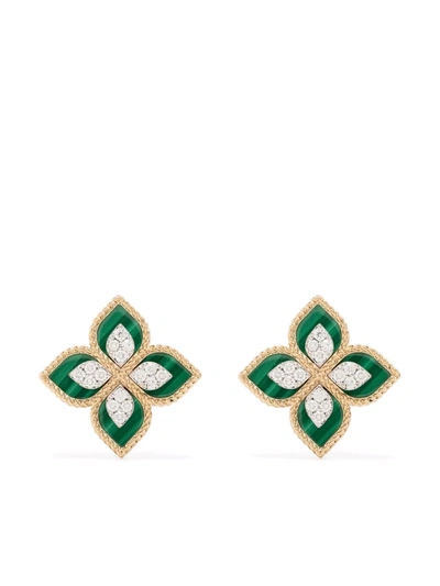 Roberto Coin 18kt Rose Gold Princess Flower Malachite And Diamond Stud Earrings In Rosa