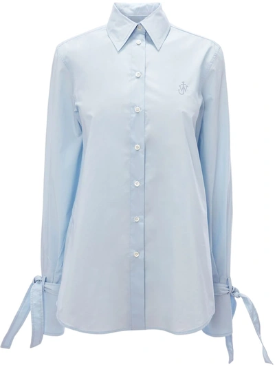 Jw Anderson Tied-cuff Collared Shirt In Baby Blue