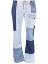 Dsquared2 Blue Cropped Patchwork Pocket-detail Jeans In 470