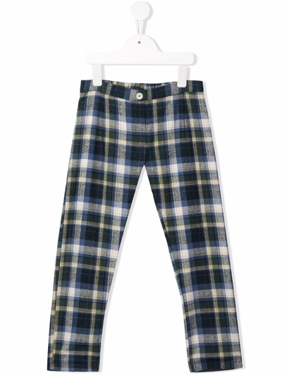 Siola Kids' Pants In Tartan Cotton Blend In Blue