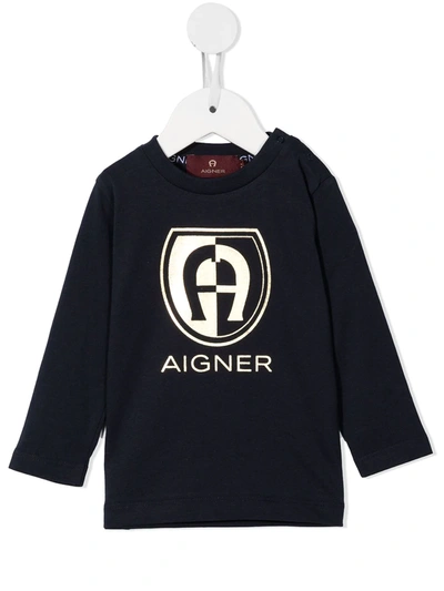 Aigner Babies' Logo-print Cotton T-shirt In Blue