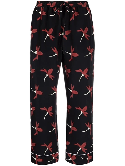 Valentino Fairy Flowers Print Cropped Trousers In Black