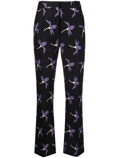 Valentino Floral-print Virgin Wool-blend Crepe Trousers In Black