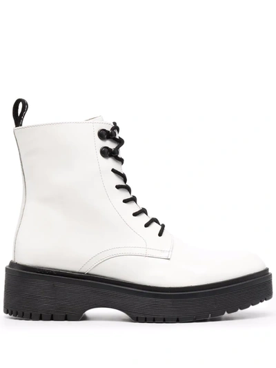 Levi's Lace Up Leather Boots In White