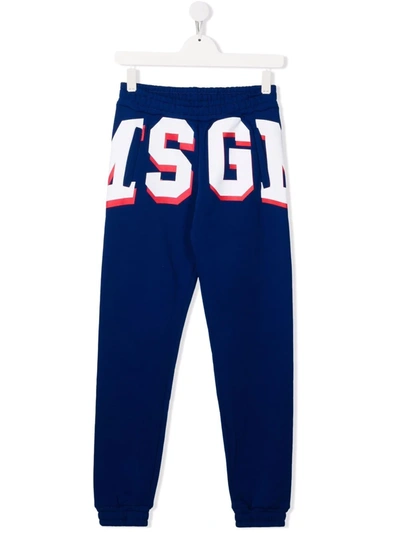 Msgm Teen Logo Print Track Trousers In Blue