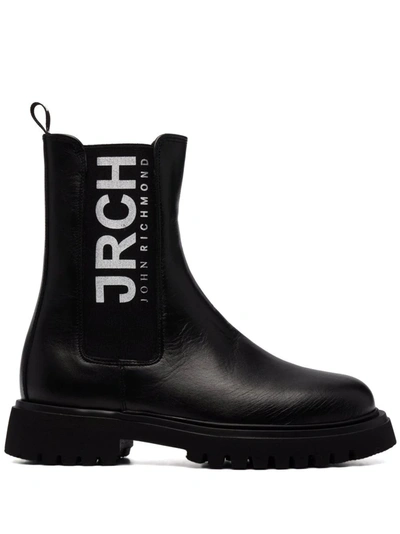 John Richmond Combat Boots In Black Leather