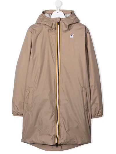 K-way Kids' Logo-print Hooded Coat In Neutrals