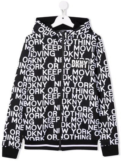 Dkny Teen Logo-print Zip-up Hoodie In Black