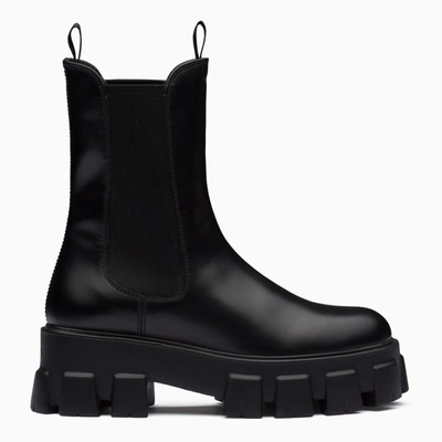 Prada Monolith Brushed Leather Boots In Black