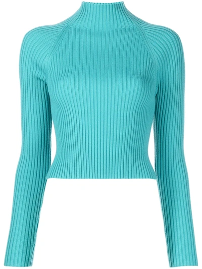 Alice And Olivia Irena Cropped Ribbed Wool-blend Turtleneck Sweater In Breeze
