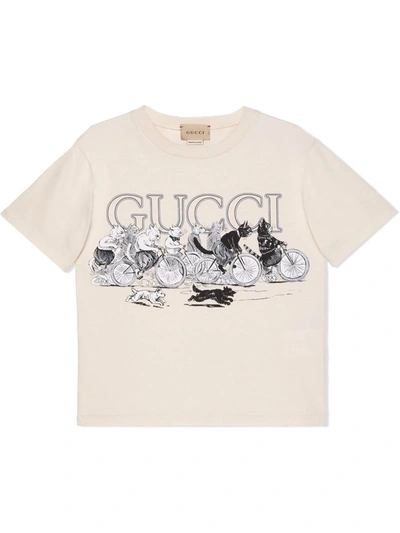 Gucci Kids' Bicycles-print Cotton T-shirt In White