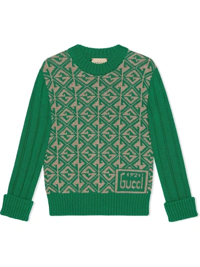 Gucci Kids' Children's G Rhombus Cotton Wool Jumper In Green
