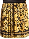 Versace Black And Golden Pleated Skirt With Baroque Print All-over In Silk Woman In Schwarz