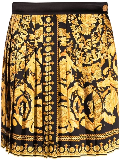 Versace Baroque-print Pleated Skirt In Schwarz