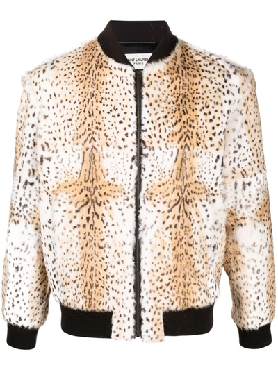 Saint Laurent Cheetah-print Bomber Jacket In Nude